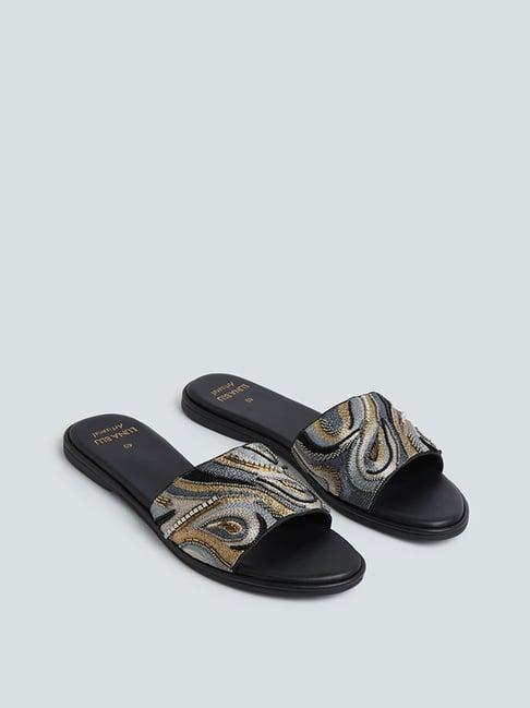 luna blu by westside black textured artisanal slides