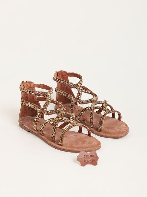 luna blu by westside brown embellished gladiator sandals