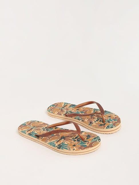 luna blu by westside brown floral flip-flop