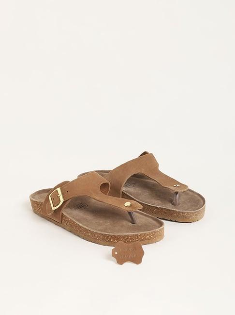 luna blu by westside brown t-bar comfort sandals