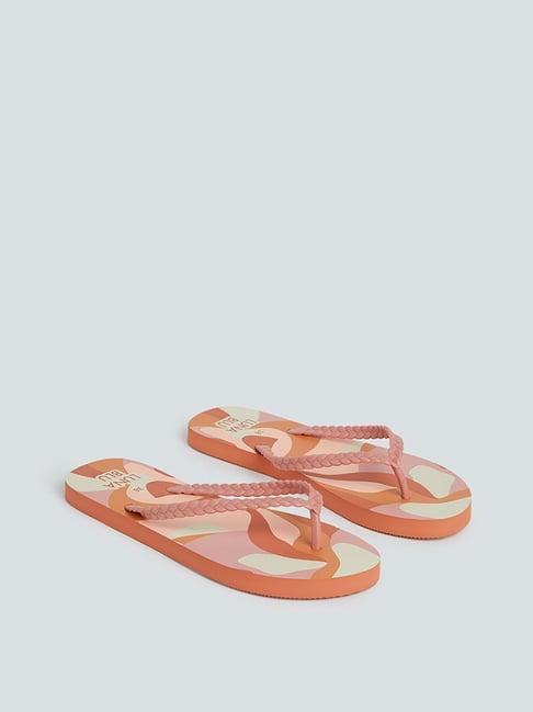 luna blu by westside coral abstract printed flip-flops