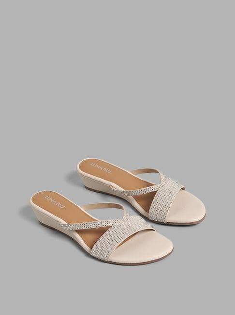 luna blu by westside cream v-strap diamante wedges sandals