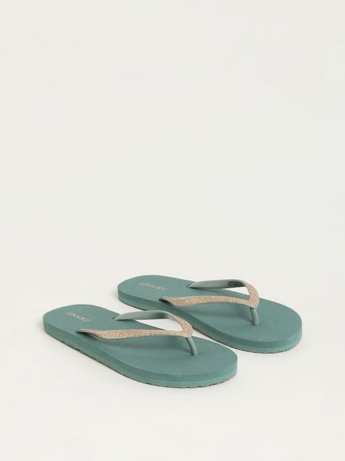 luna blu by westside dark green shimmer-detailed flip-flop