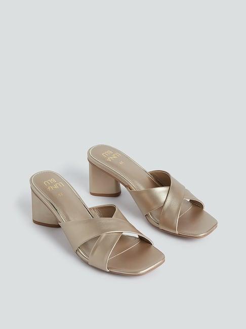 luna blu by westside gold cross-strap heeled sandals