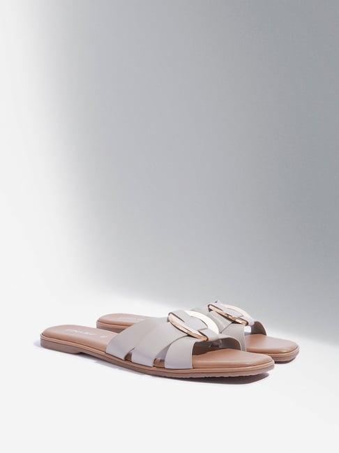 luna blu by westside ivory hardware-detailed multi-strap slides