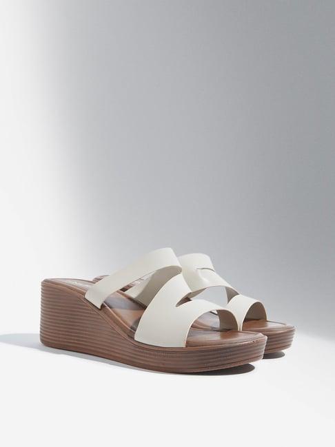 luna blu by westside ivory multi-strap wedge-heel sandals