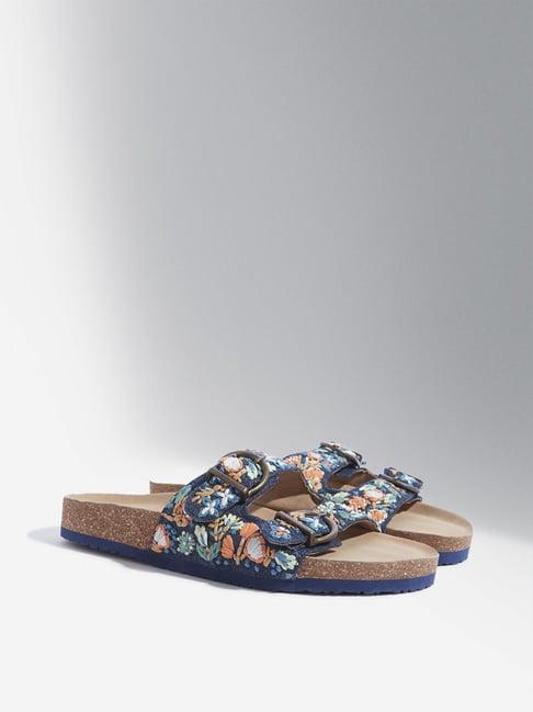 luna blu by westside navy floral embroidered dual band sandals