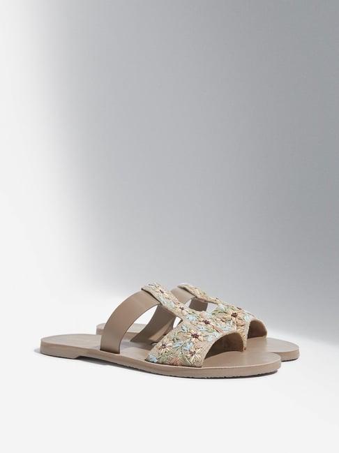 luna blu by westside nude embellished t-strap slides