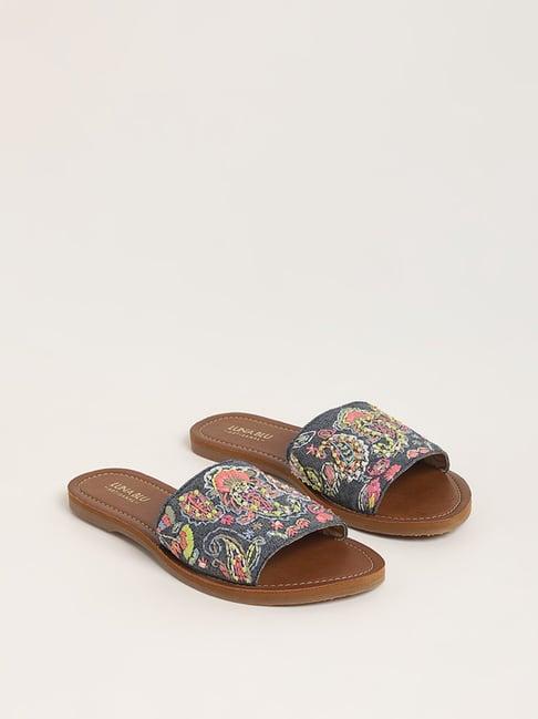 luna blu by westside paisley embroidered blue slides