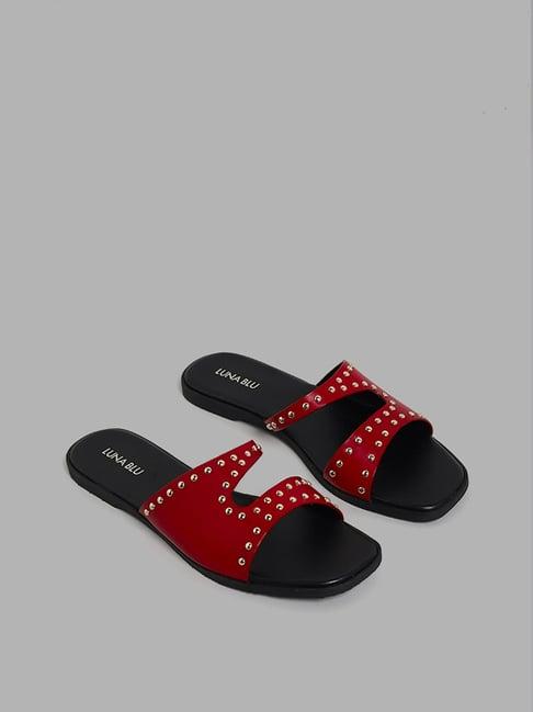 luna blu by westside red studded slip-on sandals