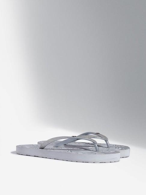 luna blu by westside silver leaf patterned flip-flop