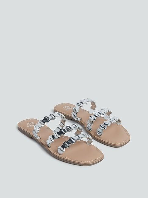 luna blu by westside silver multi-strap slides