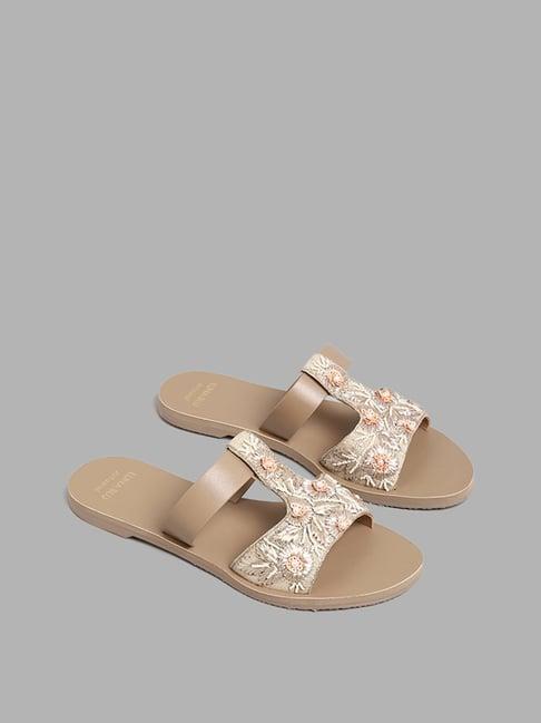 luna blu by westside t-embroidered instep band beige sandals