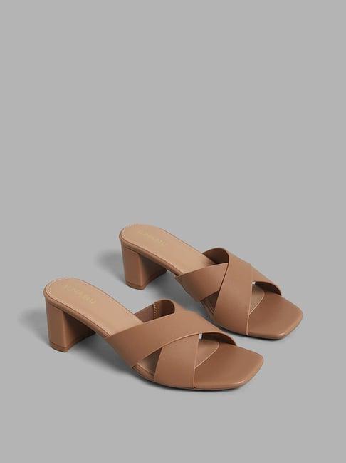 luna blu by westside tan brown criss-cross block sandals