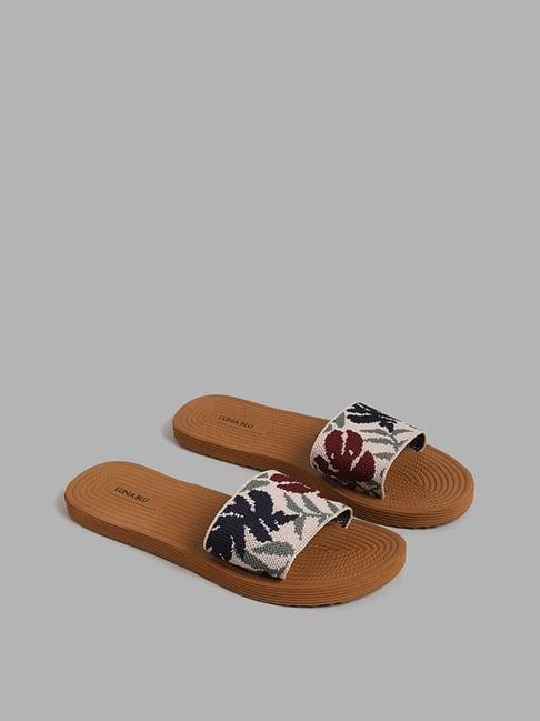 luna blu by westside tan printed slider flip flop