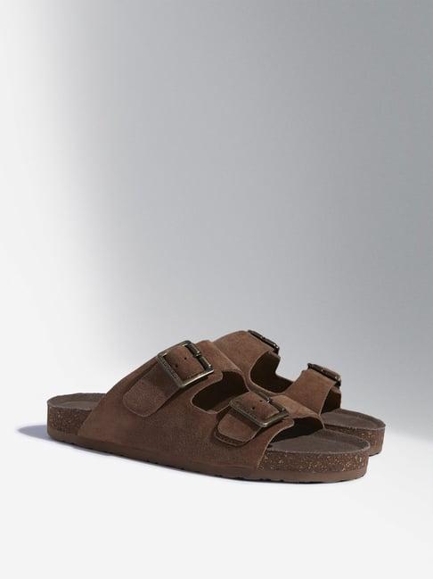 luna blu by westside tan suede-leather comfort sandals