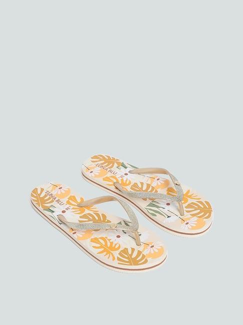 luna blu by westside tan tropical printed flip-flop