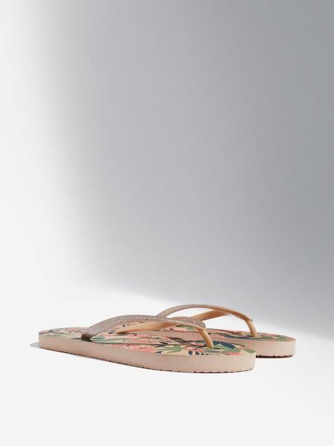 luna blu by westside taupe floral printed flip-flop