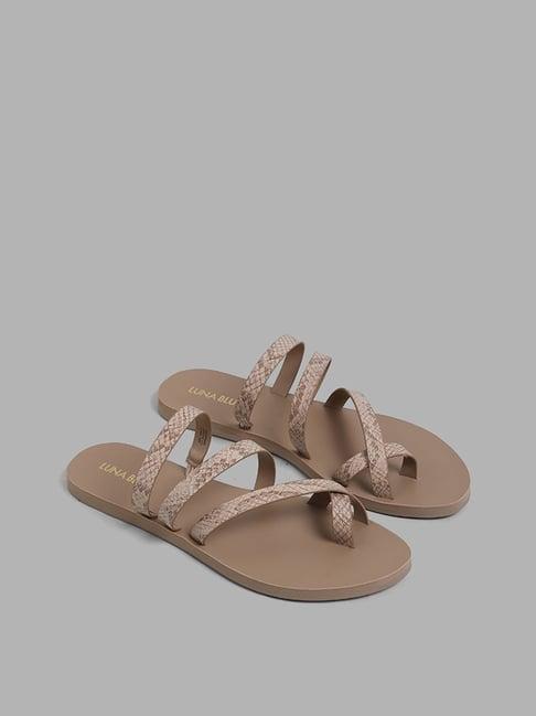 luna blu by westside taupe reptile printed strappy sandals