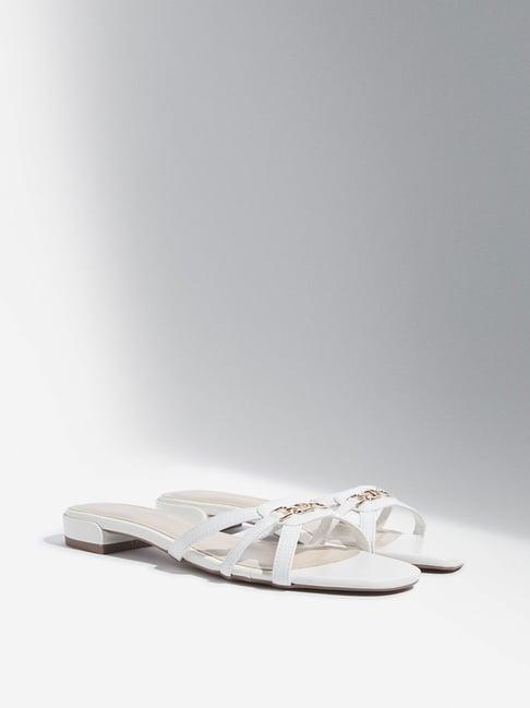 luna blu by westside white chain detail multi-strap slides