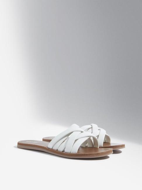 luna blu by westside white criss-cross multi-strap slides