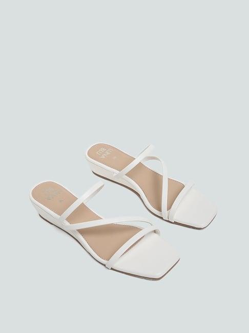 luna blu by westside white wedge heel sandalss