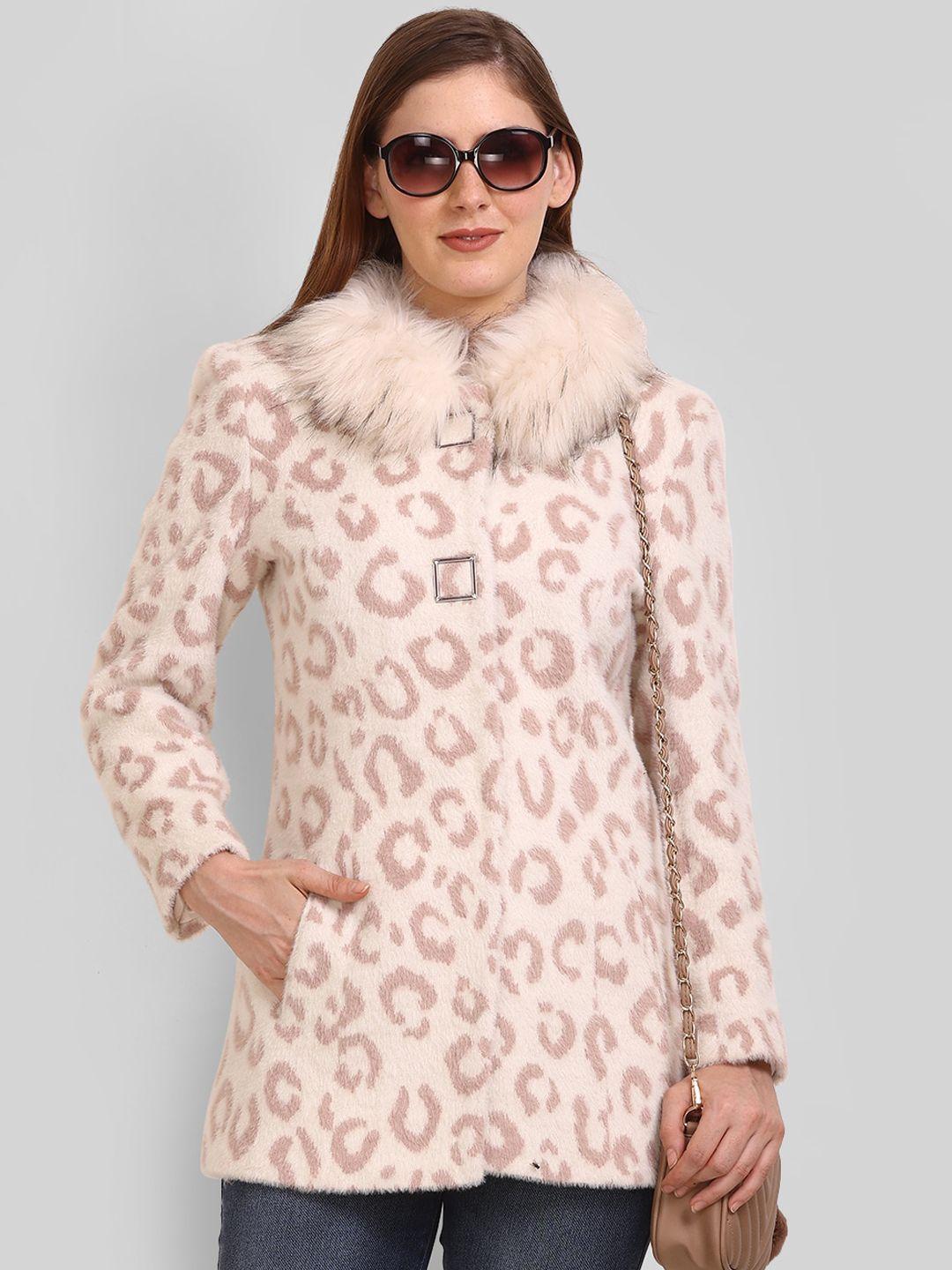 lure urban animal printed faux fur trim woolen parka coat