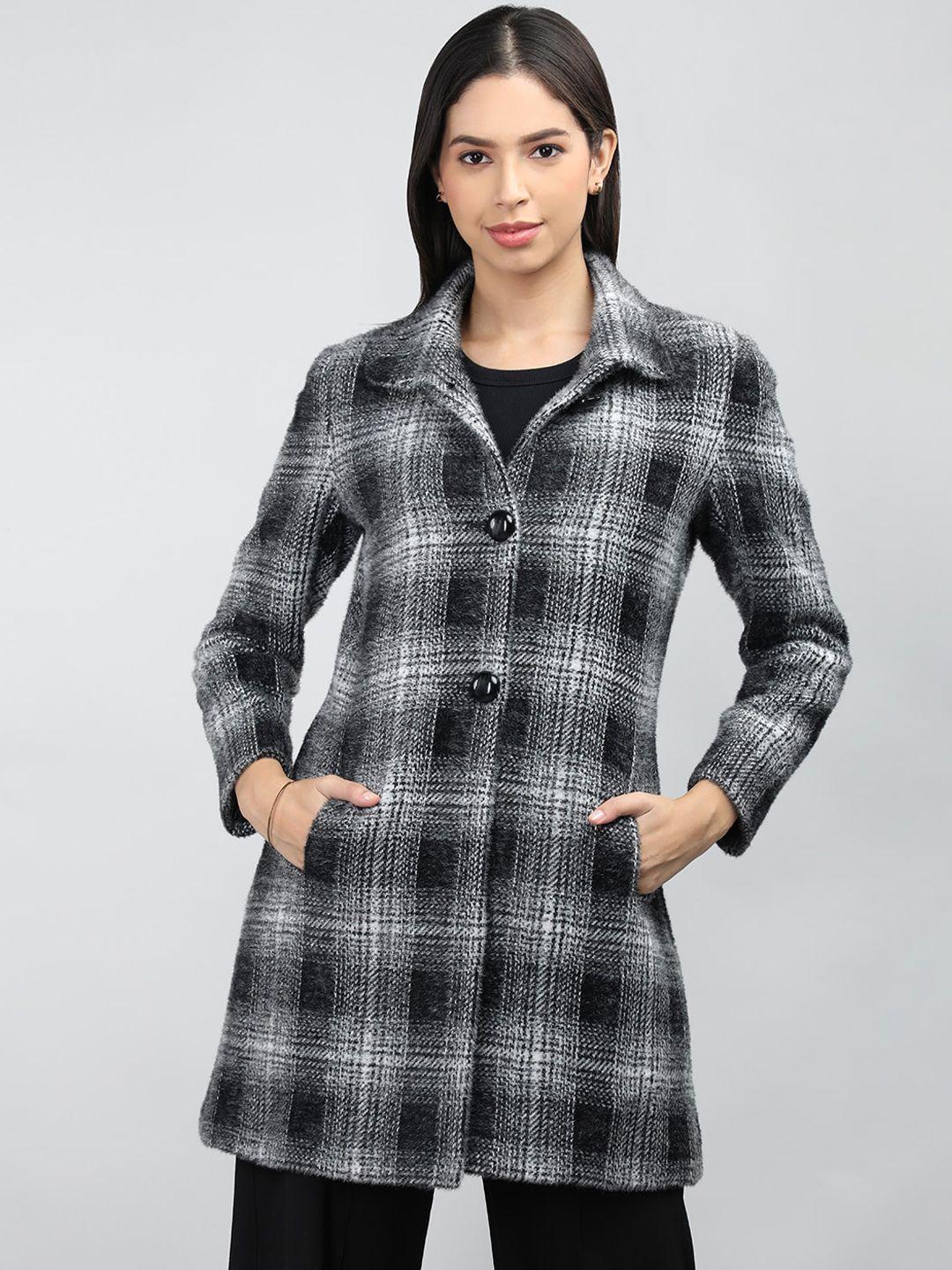 lure urban checked regular fit woolen single-breasted overcoat