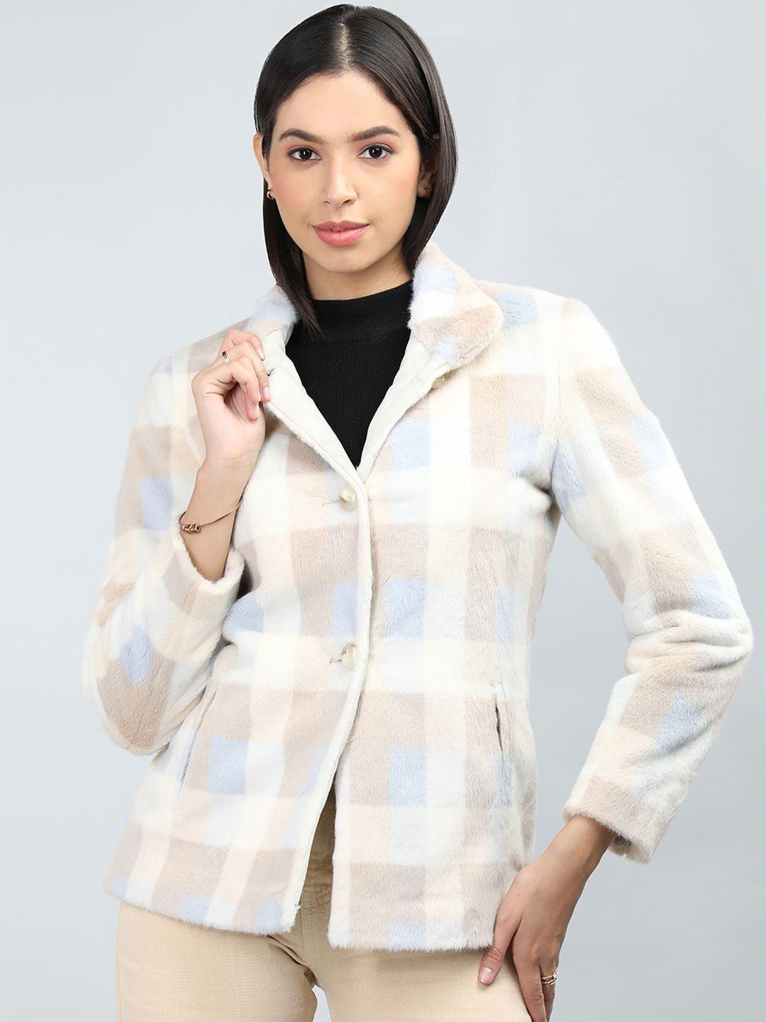 lure urban checked spread collar single-breasted woollen overcoat