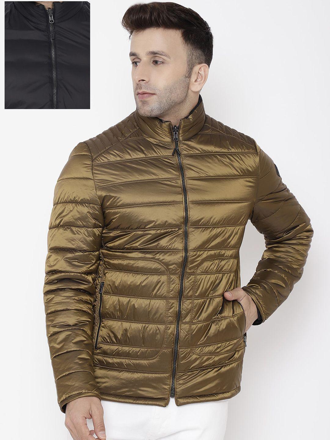 lure urban men copper-toned solid reversible padded jacket