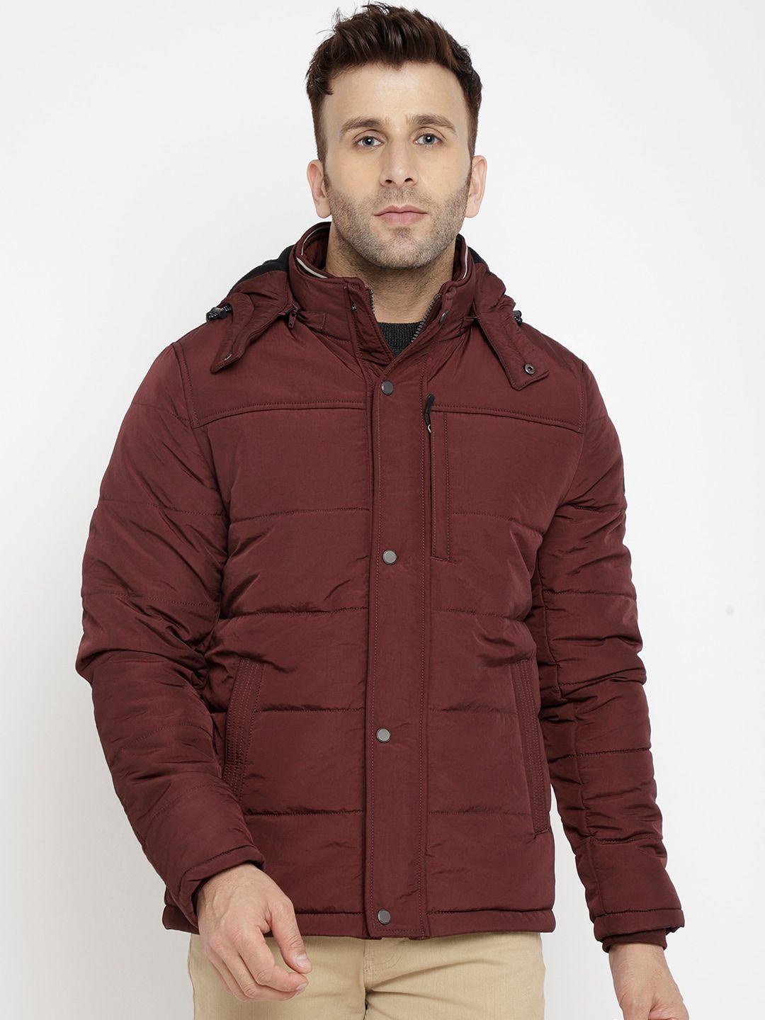 lure urban men maroon longline padded jacket