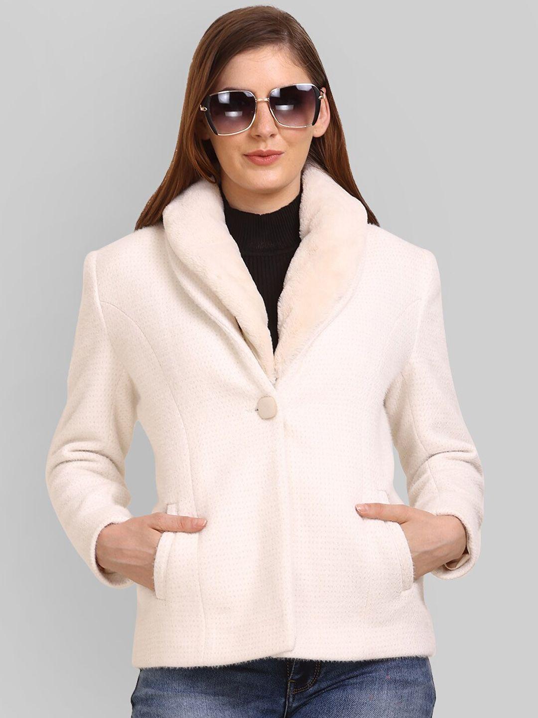 lure urban regular fit casual woolen parka coat with faux fur trim