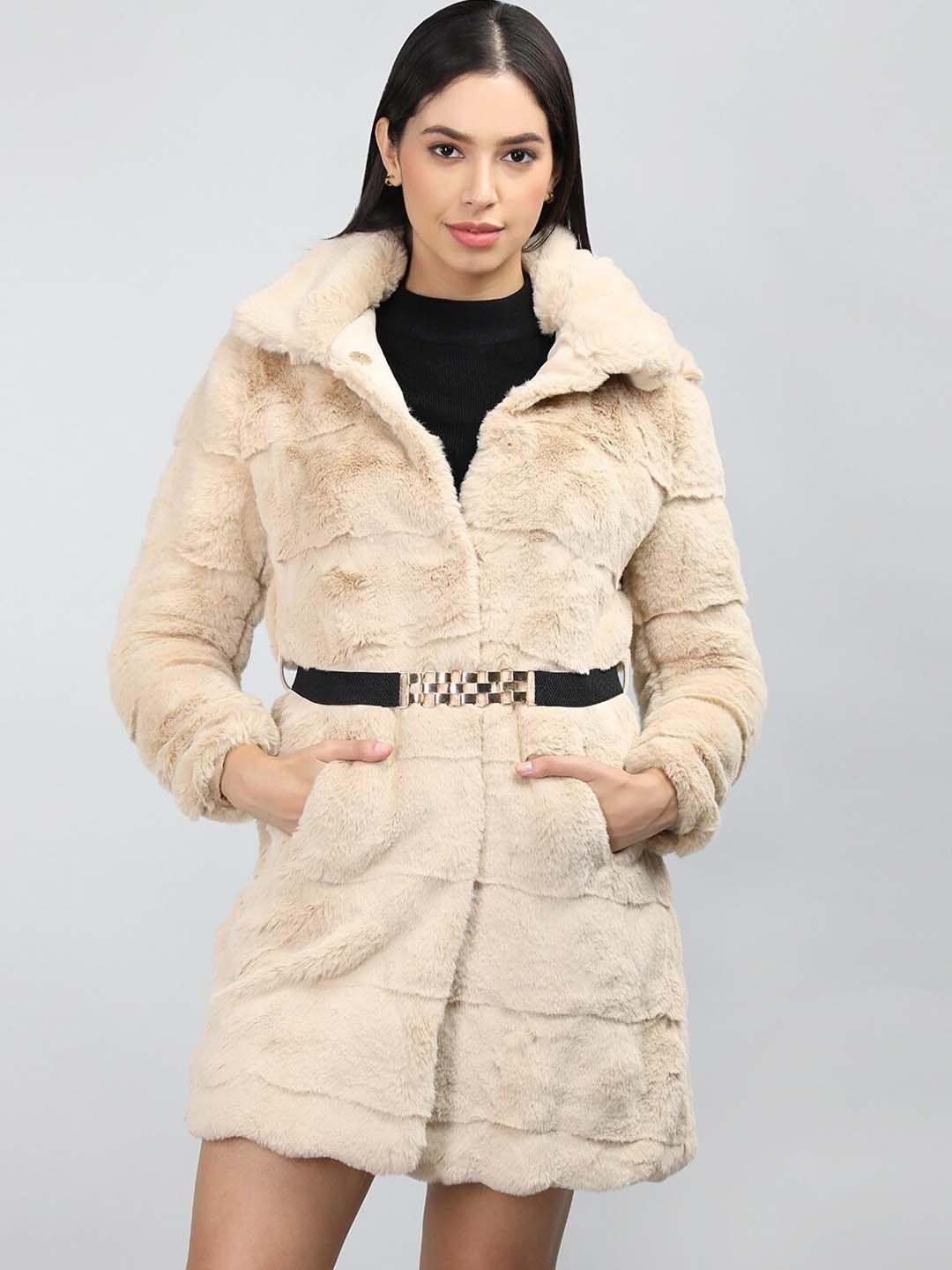 lure urban regular fit woolen single-breasted overcoat with faux fur trim