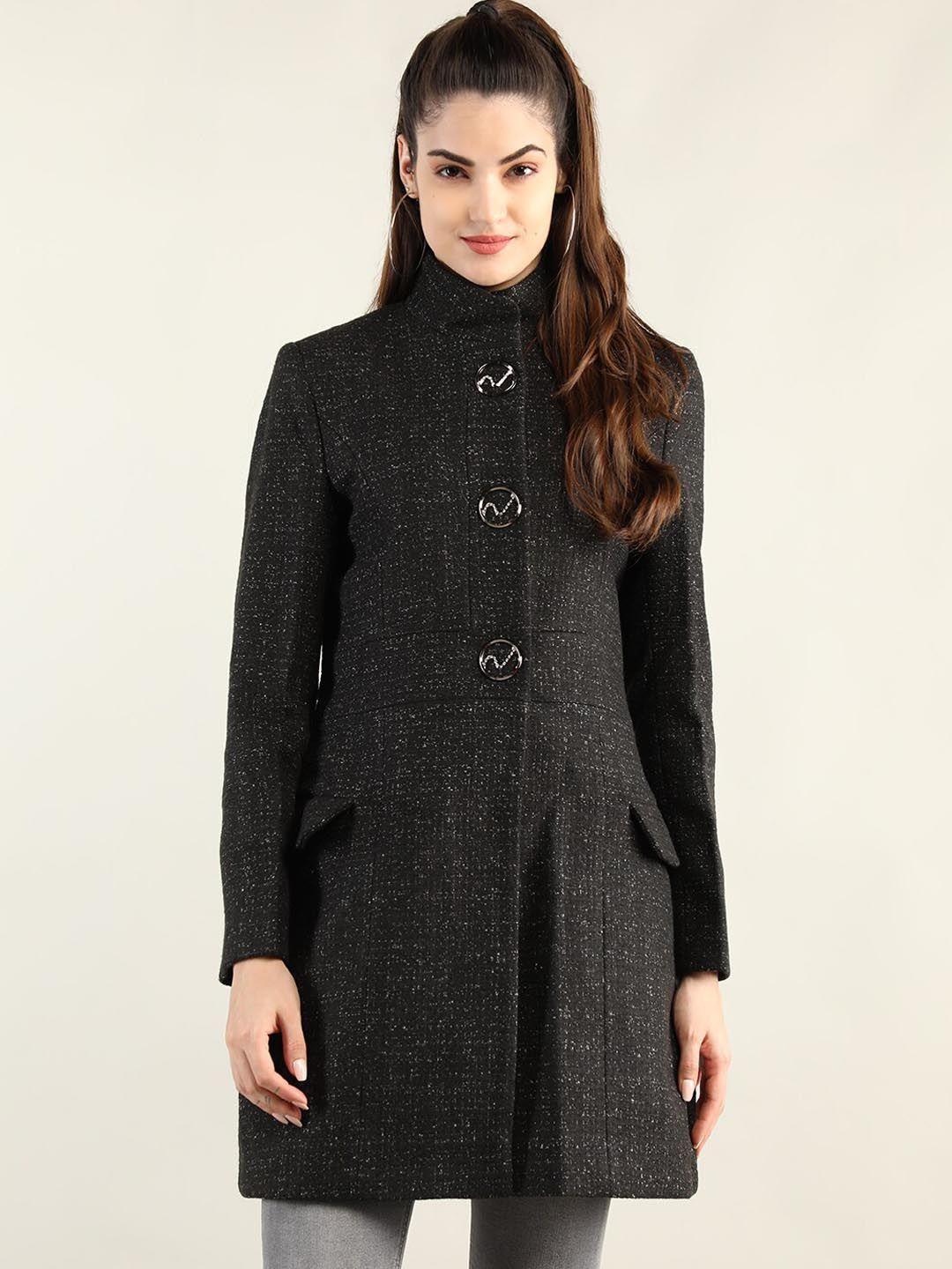 lure urban women black self design woolen over coat