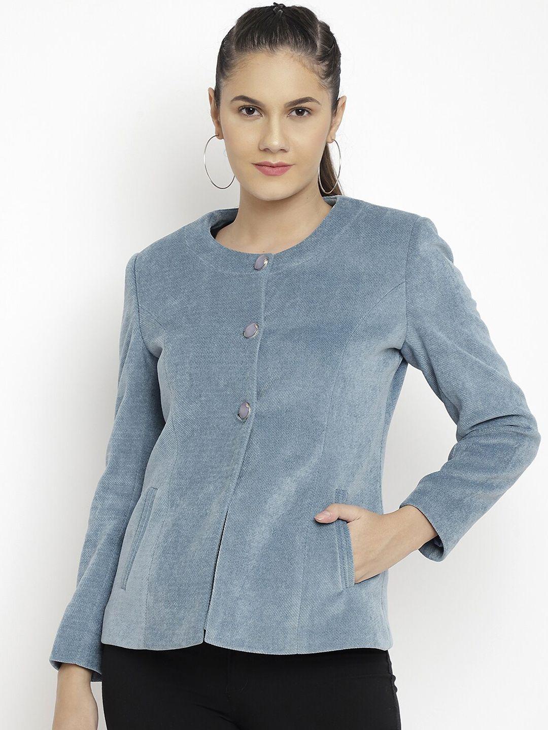 lure urban women blue solid woolen princess coat