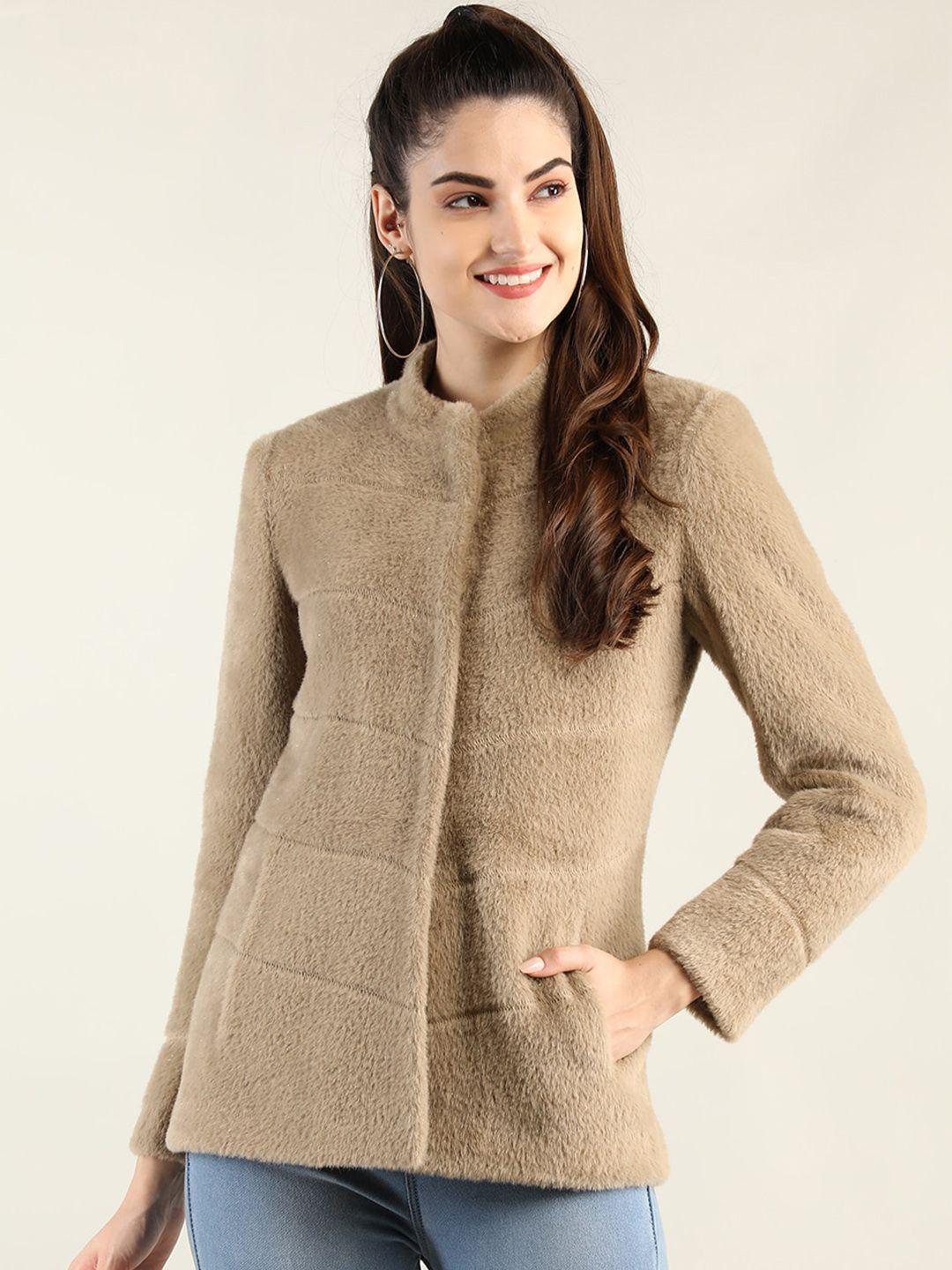 lure urban women brown solid woolen pea coat