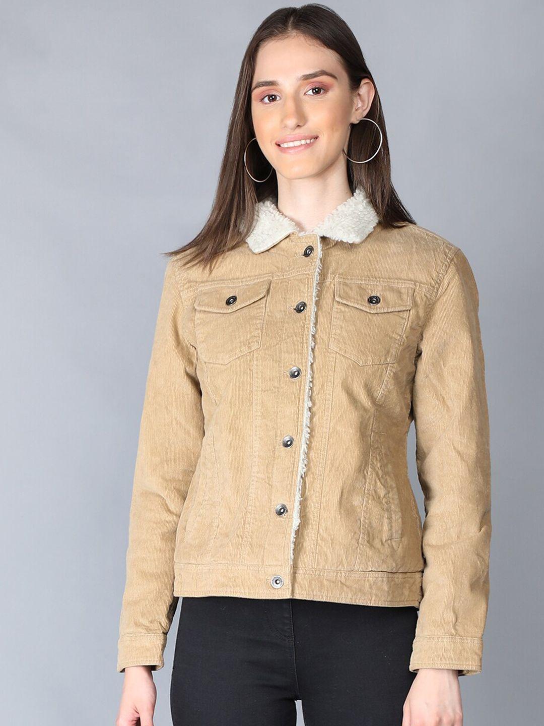 lure urban women camel brown colourblocked crop tailored jacket