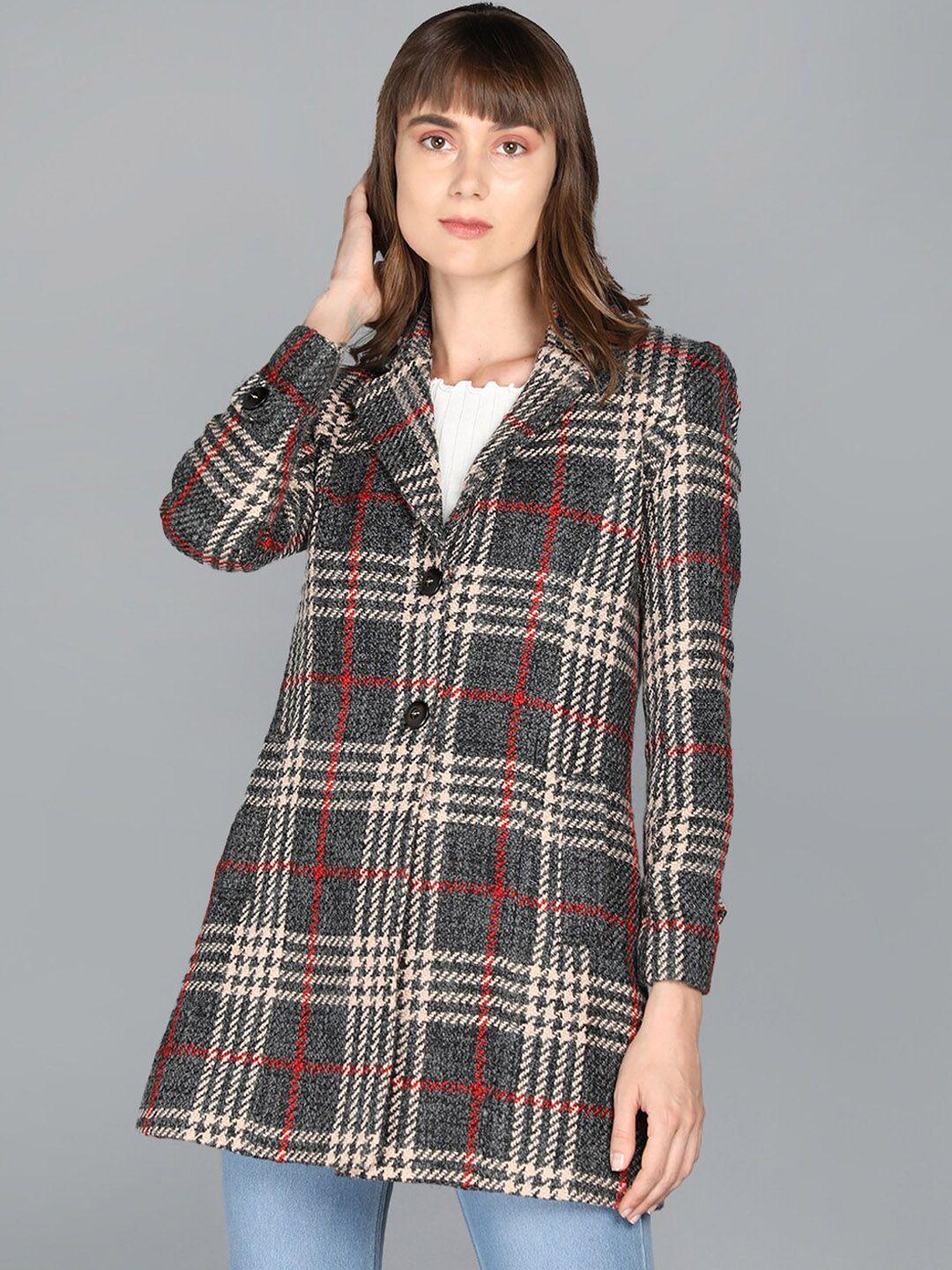 lure urban women grey checked regular fit coat