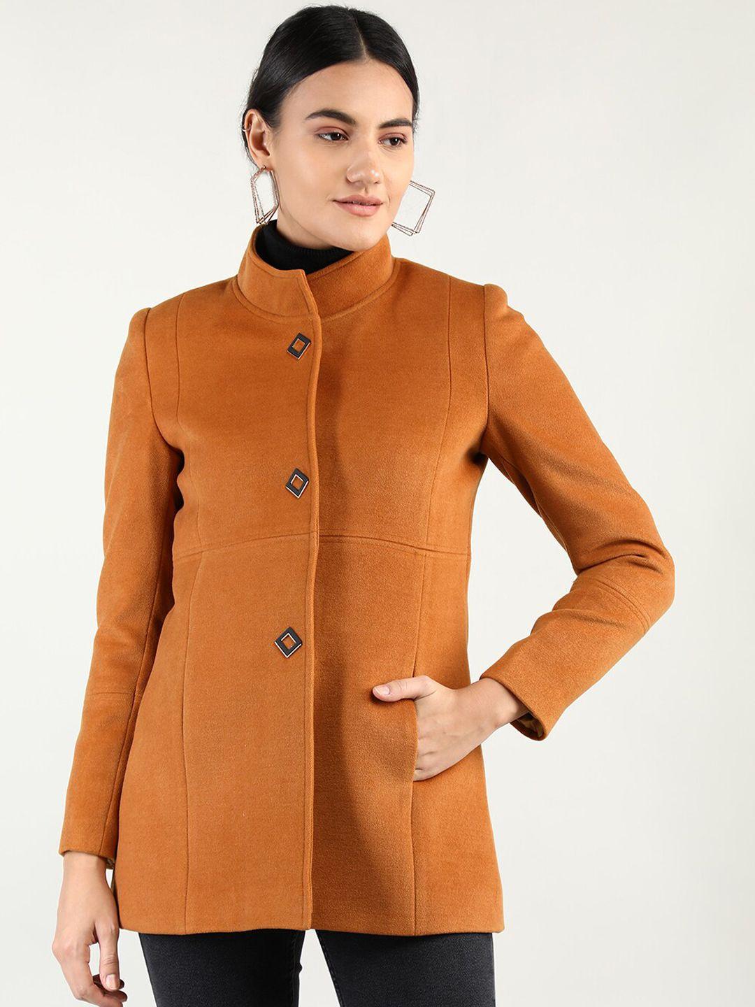 lure urban women mustard solid winter wear stylish coat