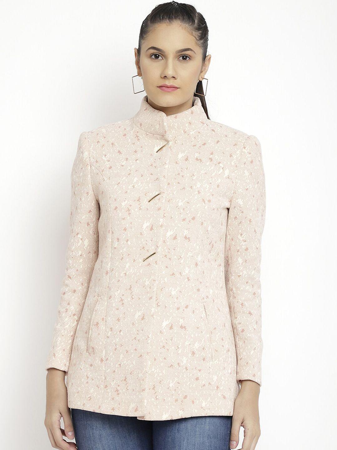 lure urban women pink & white printed woolen overcoat