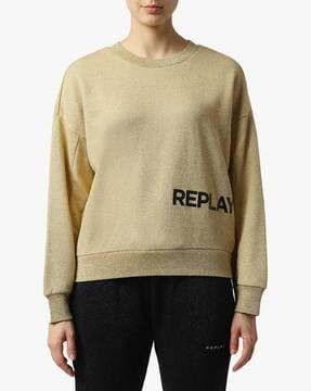 lurex fleece sweatshirt with brand print