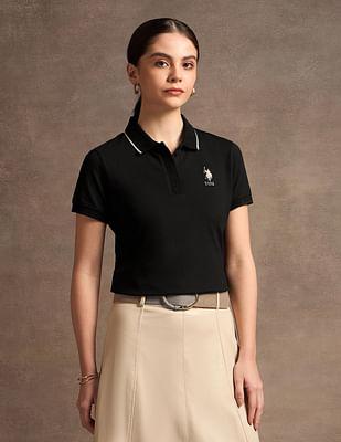 lurex tipped solid polo shirt