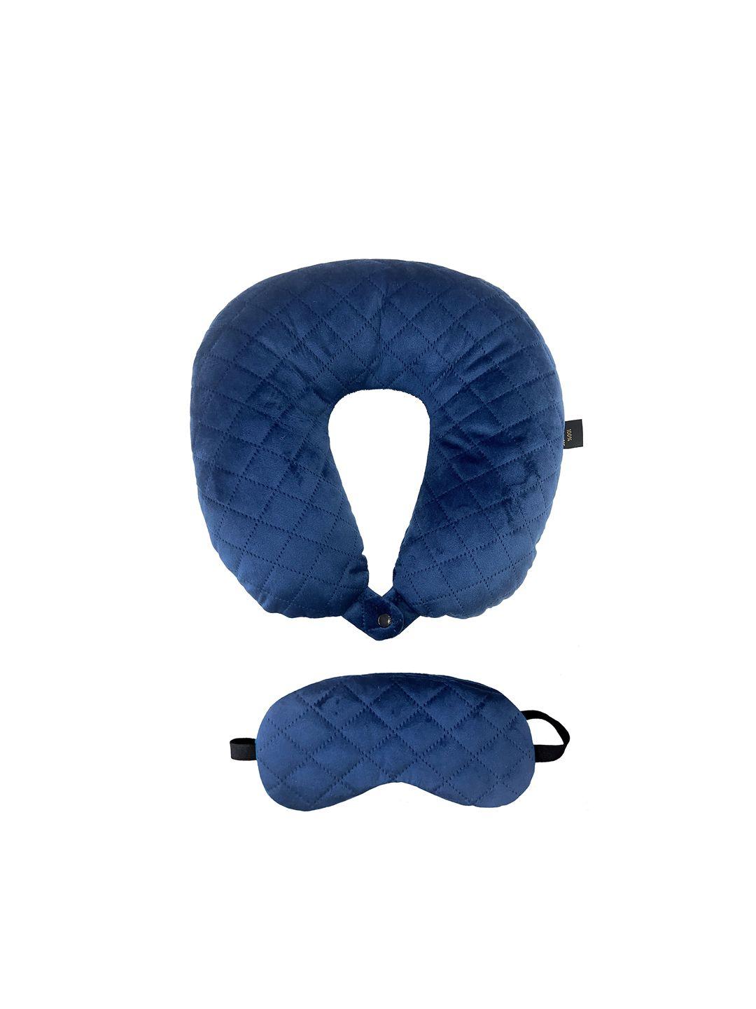 lushomes navy blue quilted neck pillow with eye mask