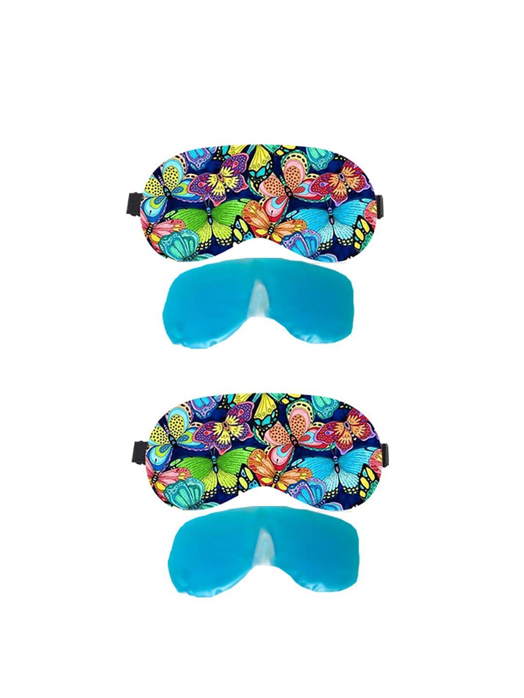 lushomes set of 2 blue printed eye masks with gel tubes