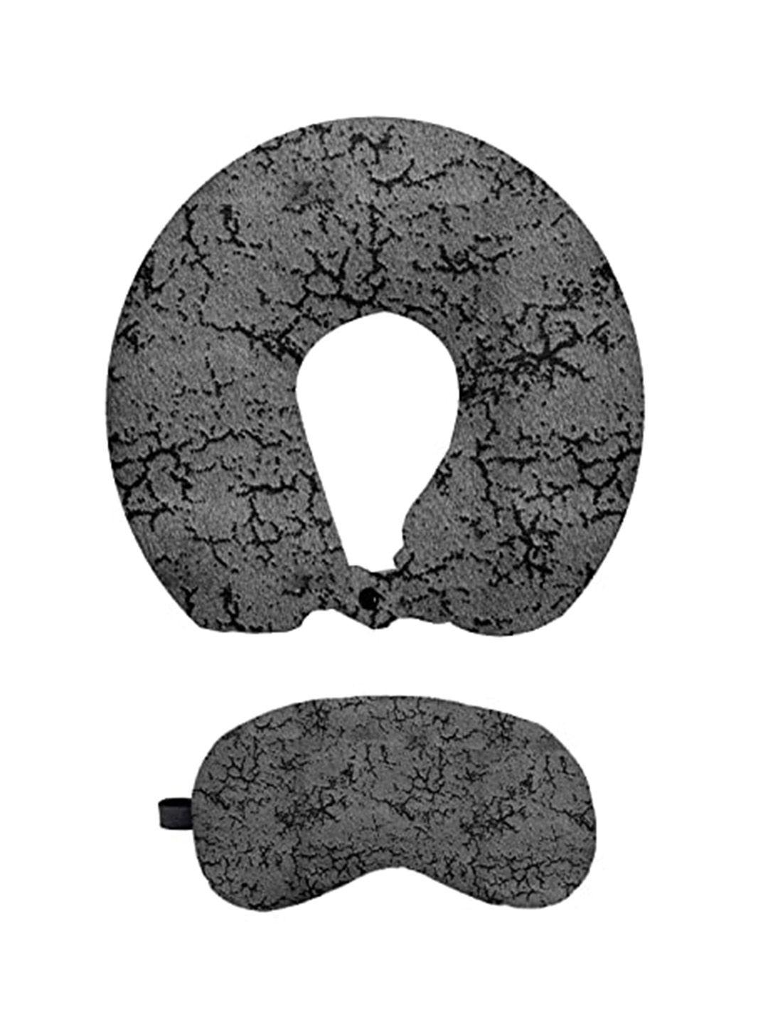 lushomes set of 2 grey printed neck pillow & eye mask