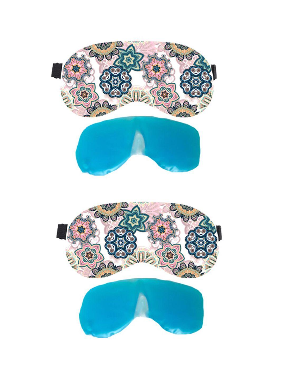 lushomes set of 2 white & blue printed velvet eye mask with 2 gel tubes