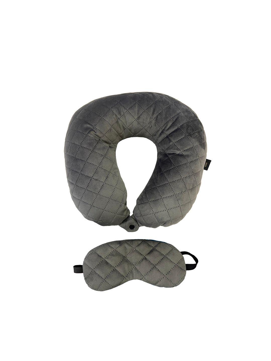 lushomes unisex grey  quilted neck pillow & eyemask travel accessory