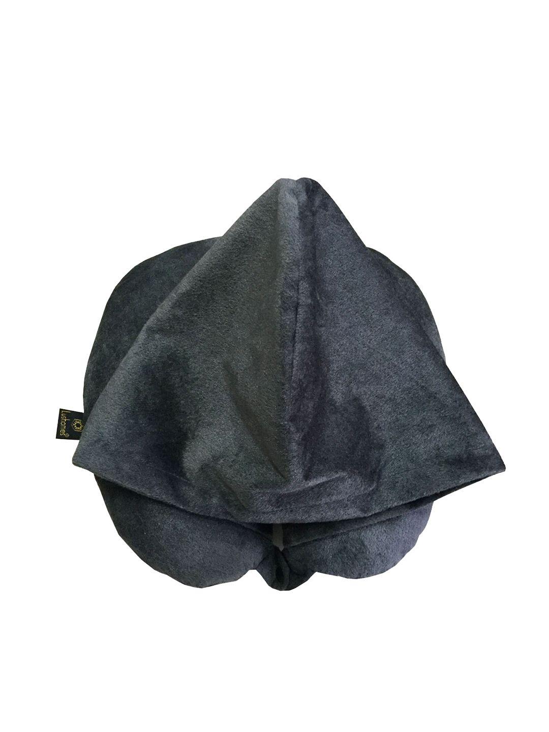 lushomes unisex grey solid travel pillow with hooded