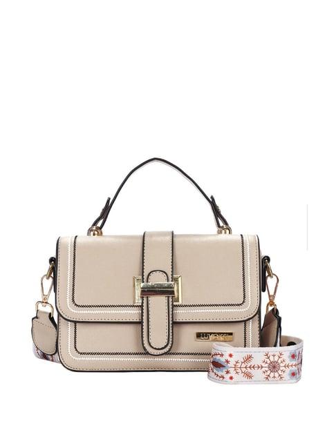 luvoksi beige textured medium satchel handbag