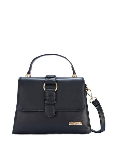 luvoksi black solid medium satchel handbag